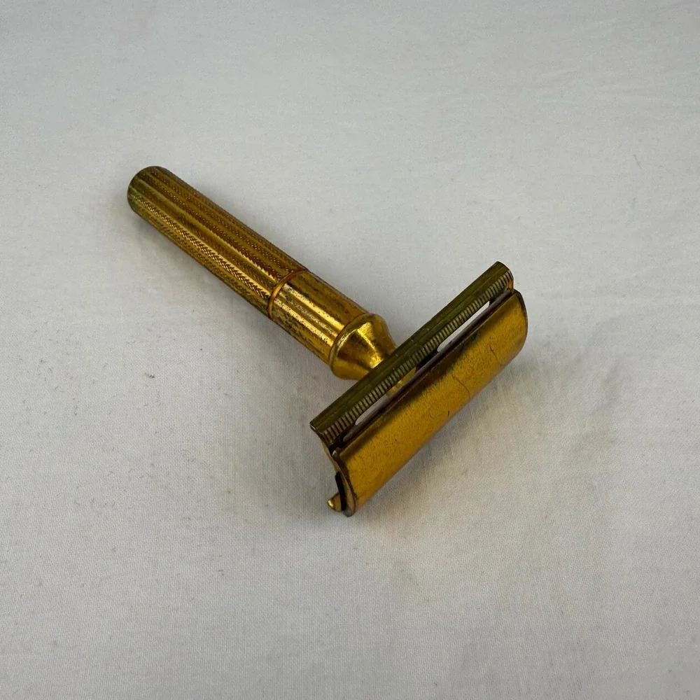 Vintage Gillette Gold Safety Razor Made in USA Knurled Handle Collectible